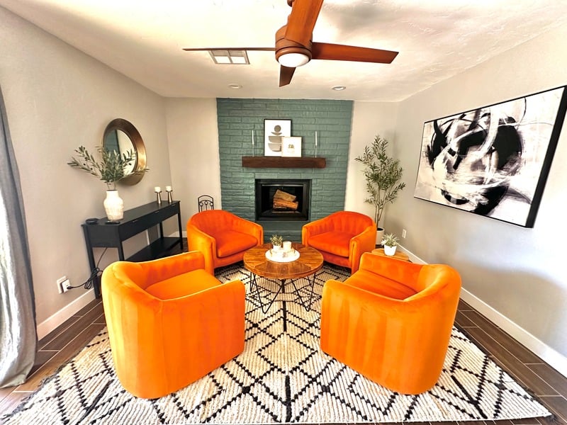 Beautifully staged Airbnb living room turnover by Empire Shine